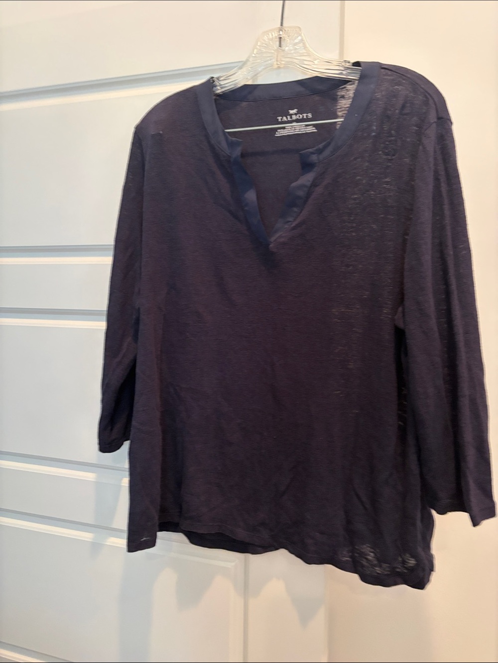 Talbots Navy Lightweight Split V-Neck Top